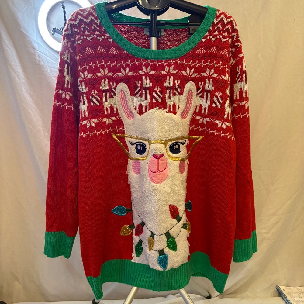 Holiday Hype Llama Sweater Womens Size 3XL  Winter Holiday Christmas Ugly Fuzzy